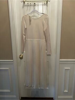 J. Crew Cream Long-Sleeve Pleated Midi Dress
